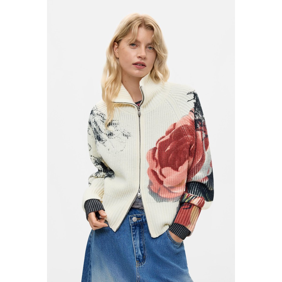 jupe en jean évasée bleu clair, DESIGUAL