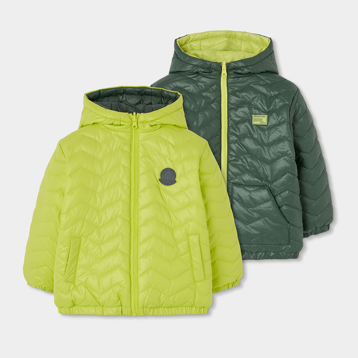 Parka garçon tissu technique réversible vert, BOBOLI