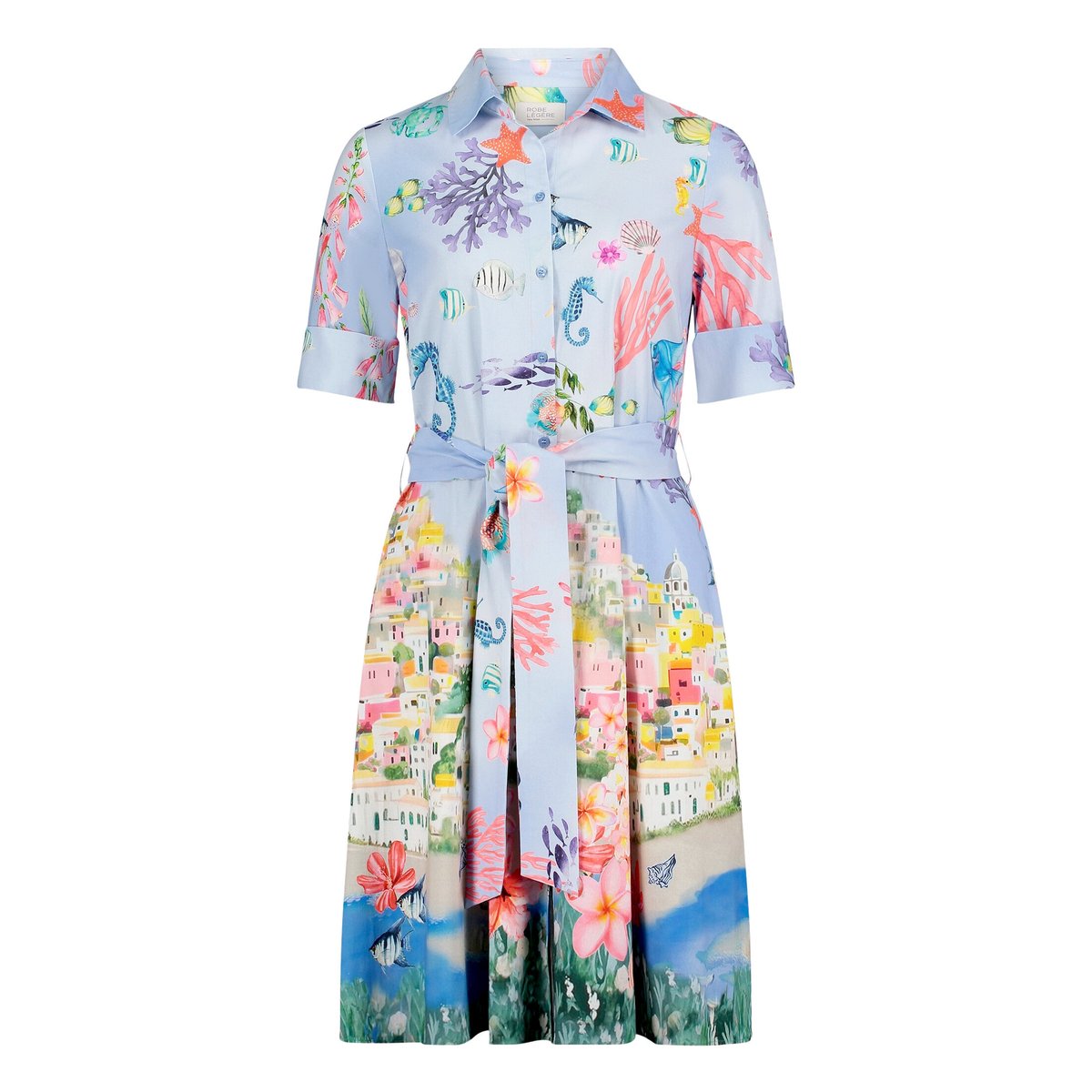 Robe-chemisier à patte de boutonnage light blue/red, VERA MONT