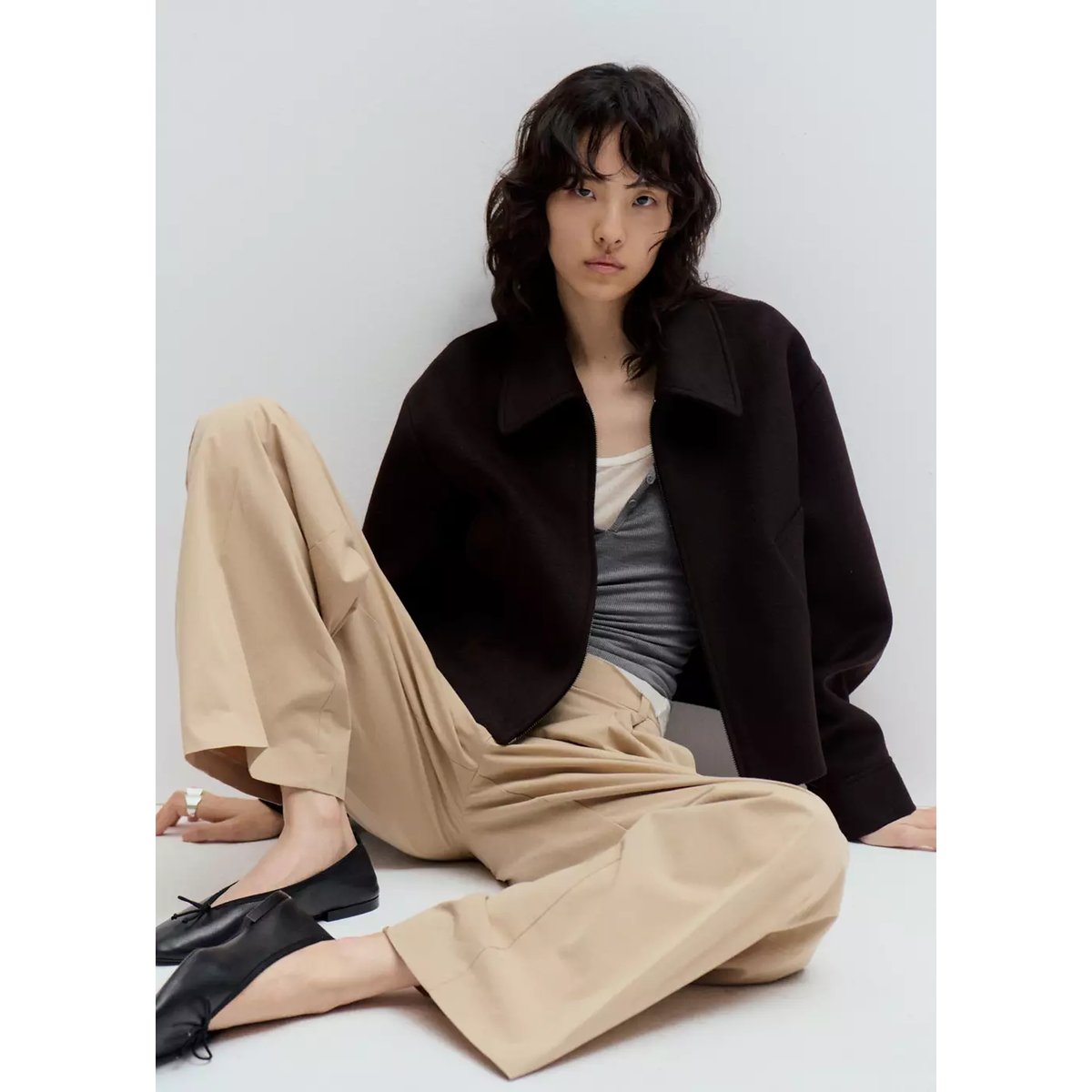 Veste bomber laine chocolat, MANGO
