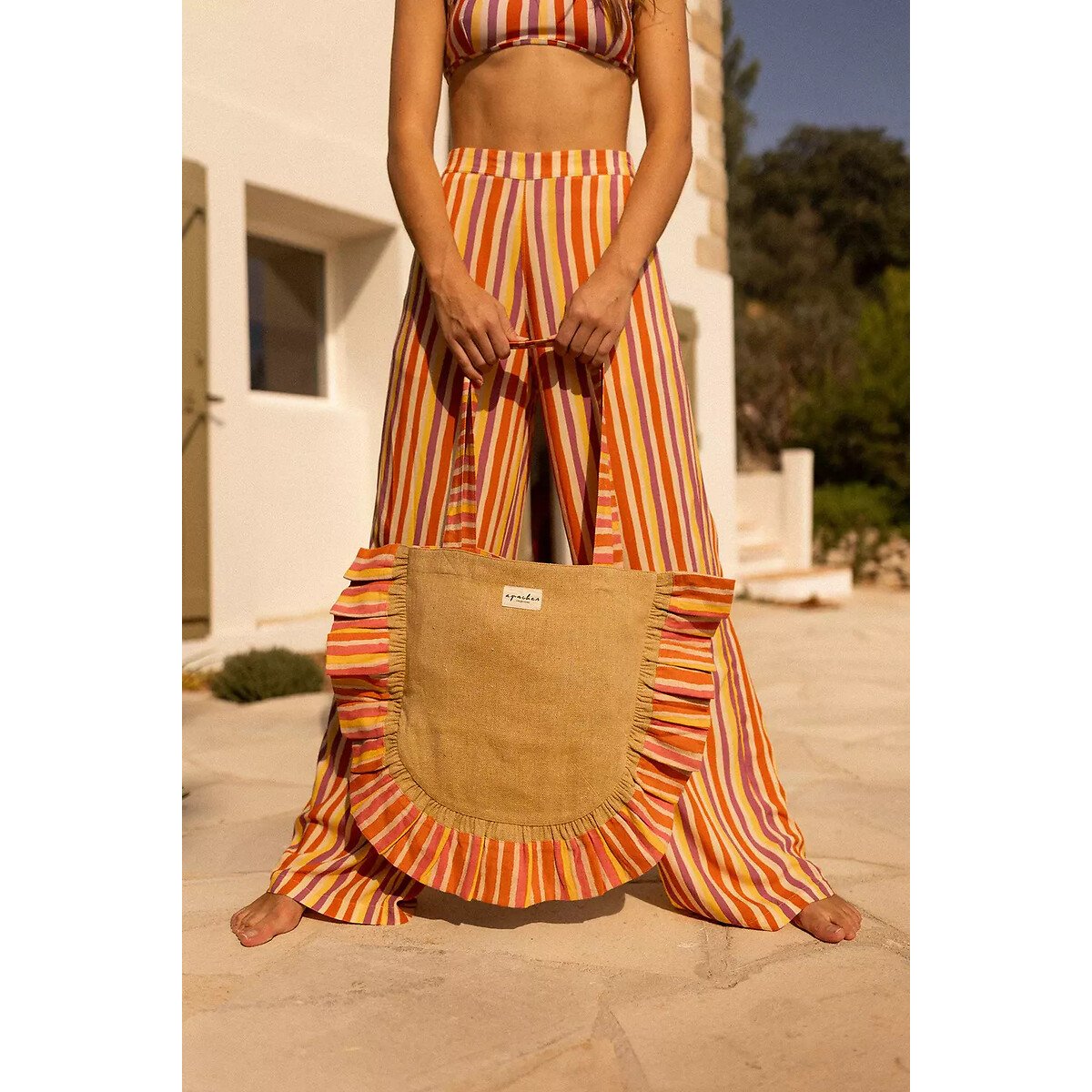 Safara Tote Bag with Ruffle Trim orange, APACHES COLLECTIONS