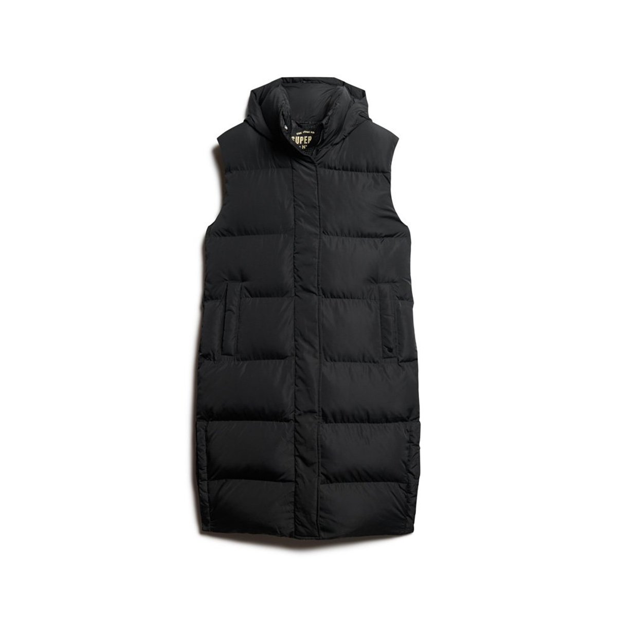 Doudoune longue sans manches à capuche noir, SUPERDRY
