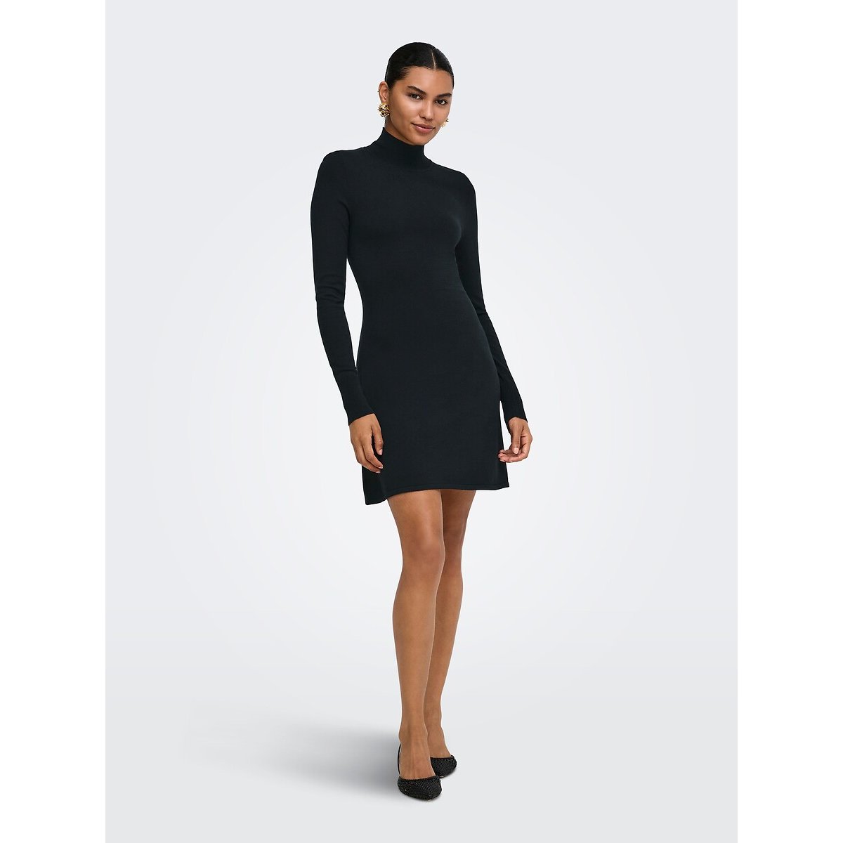 Robe évasée col montant noir, ONLY