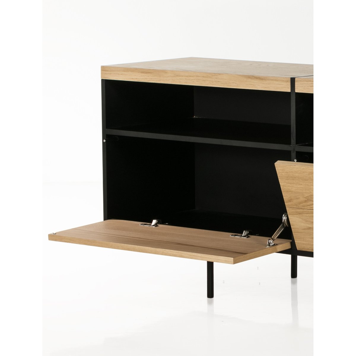 Meuble TV bas moderne en bois et métal 3 portes L220 - BRIGHTON bois clair, HELLIN, DEPUIS 1862