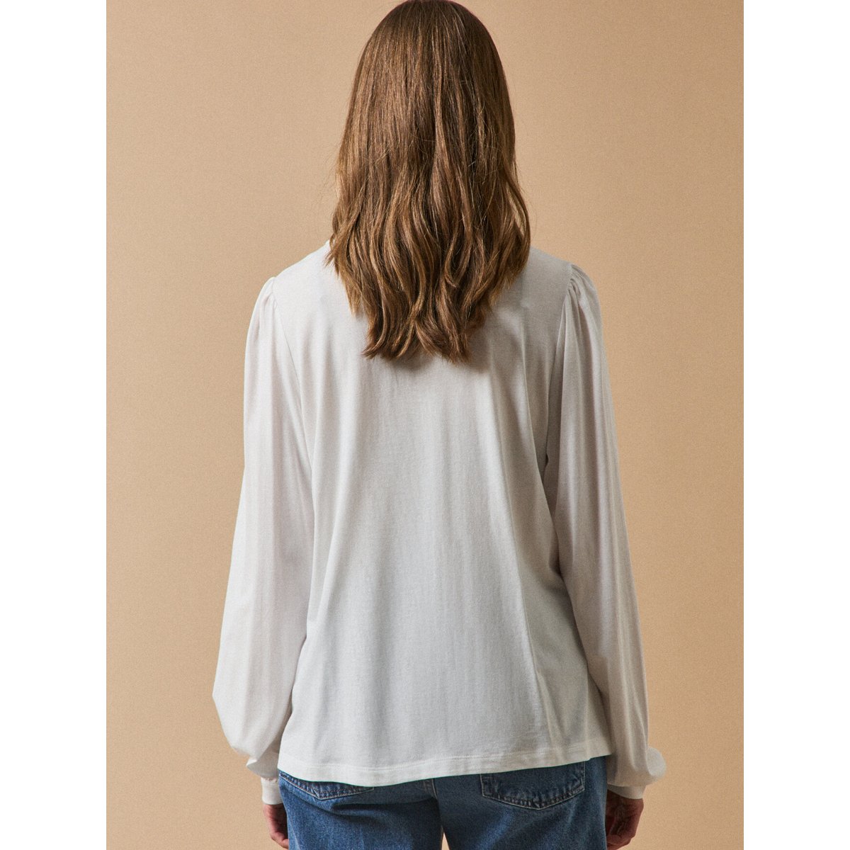 T shirt boutonné brodé modal et coton biologique blanc, CYRILLUS