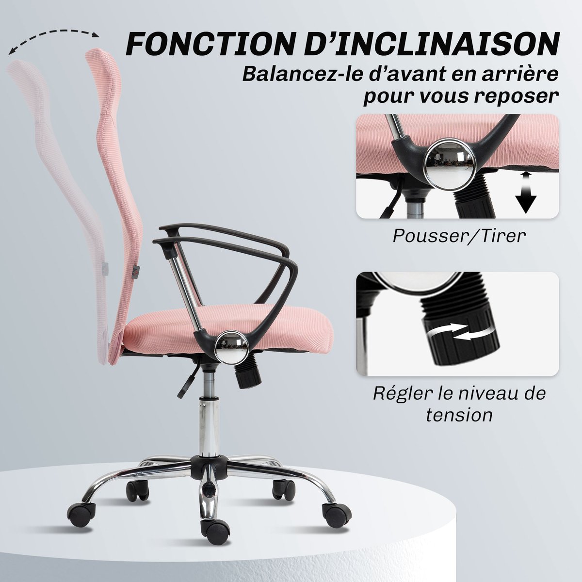 Chaise de bureau Tissu maille Rose rose, HOMCOM