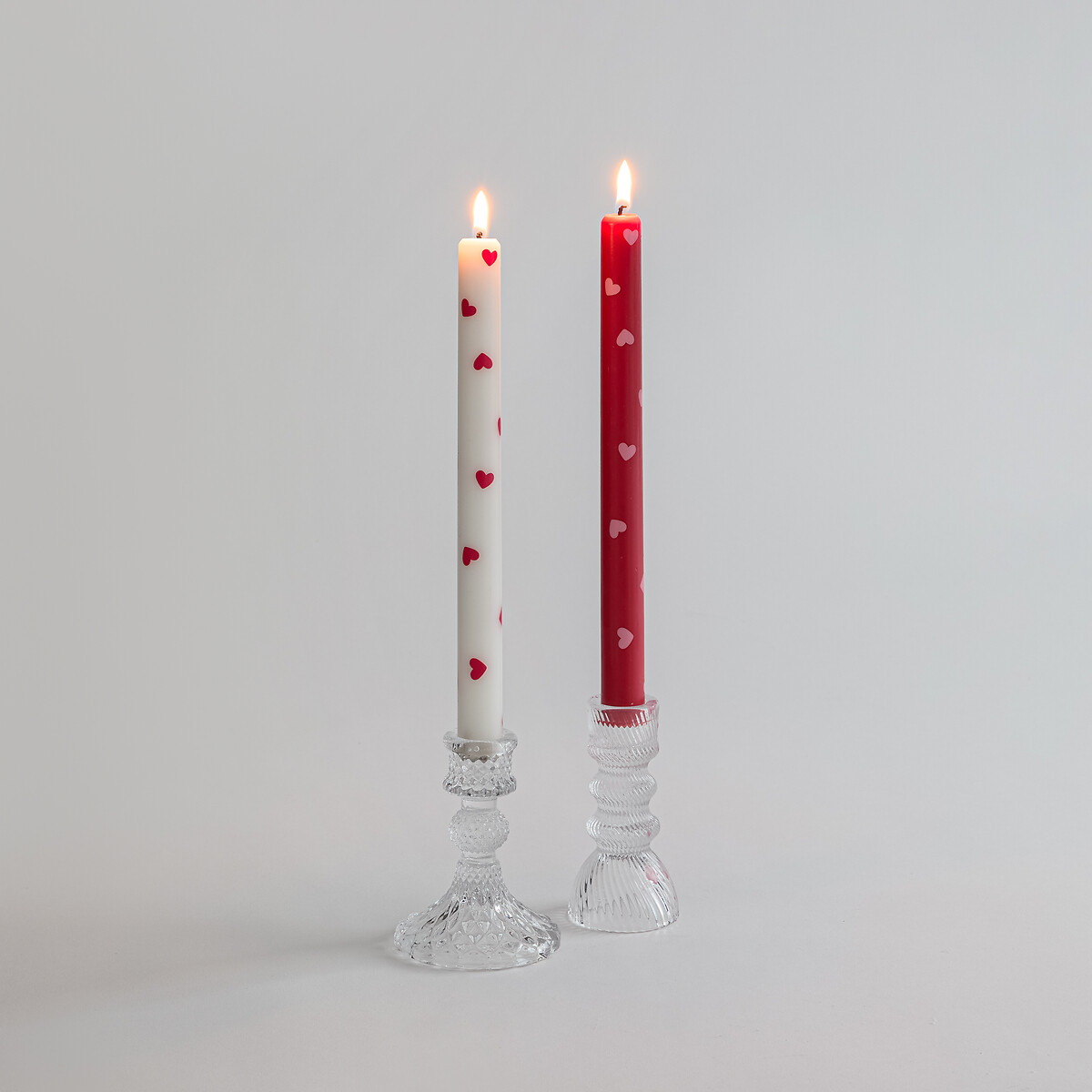 Lot de 2 bougies imprimées cœur, SCACCO rouge/blanc, LA REDOUTE INTERIEURS