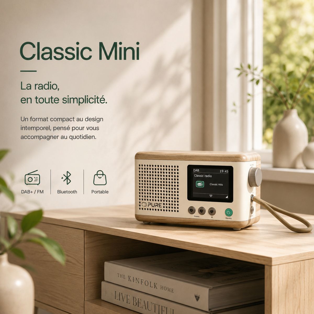 Radio DAB Classic Mini Cotton White/Oak couleur unique, PURE