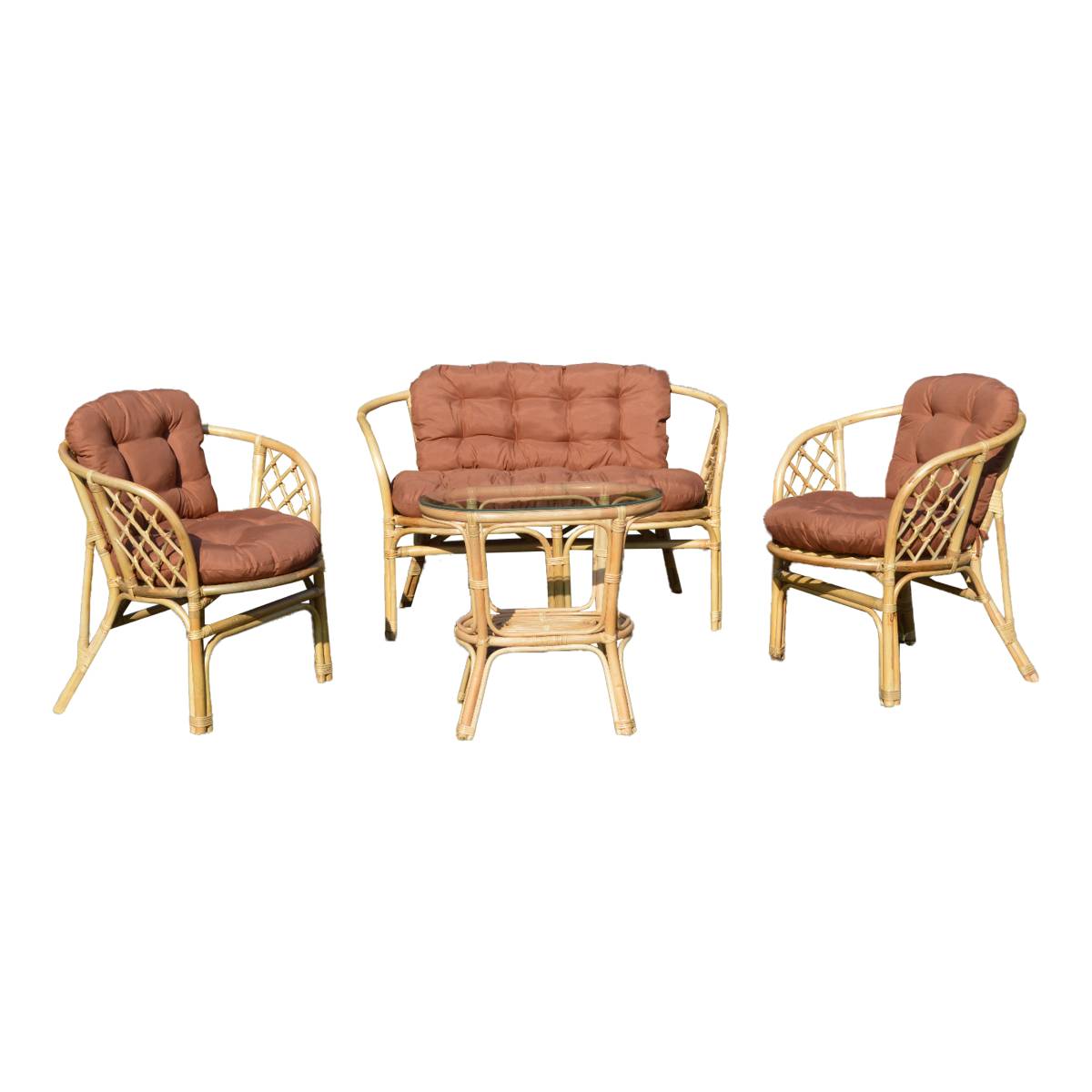 Salon de jardin en rotin et tissu RATTAN bois foncé, MADE IN MEUBLES