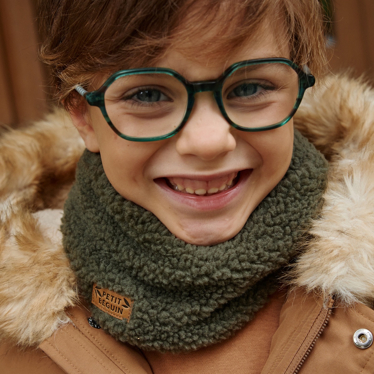 Cache cou enfant en sherpa Ginkgo vert, PETIT BEGUIN