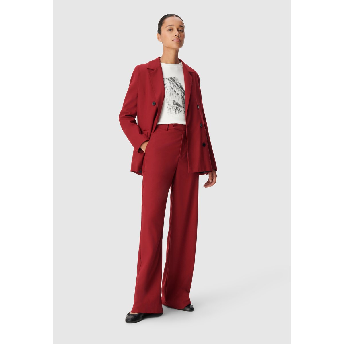 Pantalon de tailleur large rouge foncé, IKKS