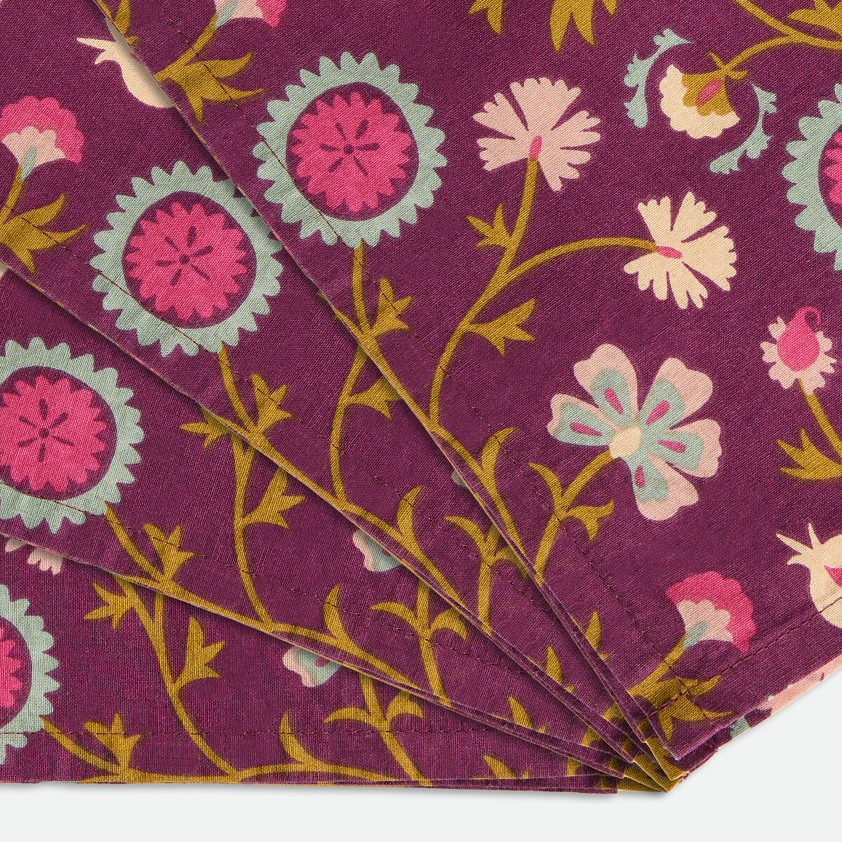 Set of 4 Izild Floral Print Washed Cotton Napkins print/plum background, LA REDOUTE INTERIEURS