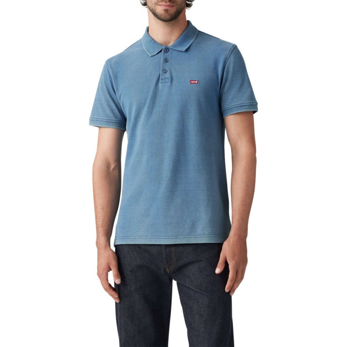Polo en coton bleu uni avec une coupe droite et un col fermé par trois boutons bleu, LEVI'S