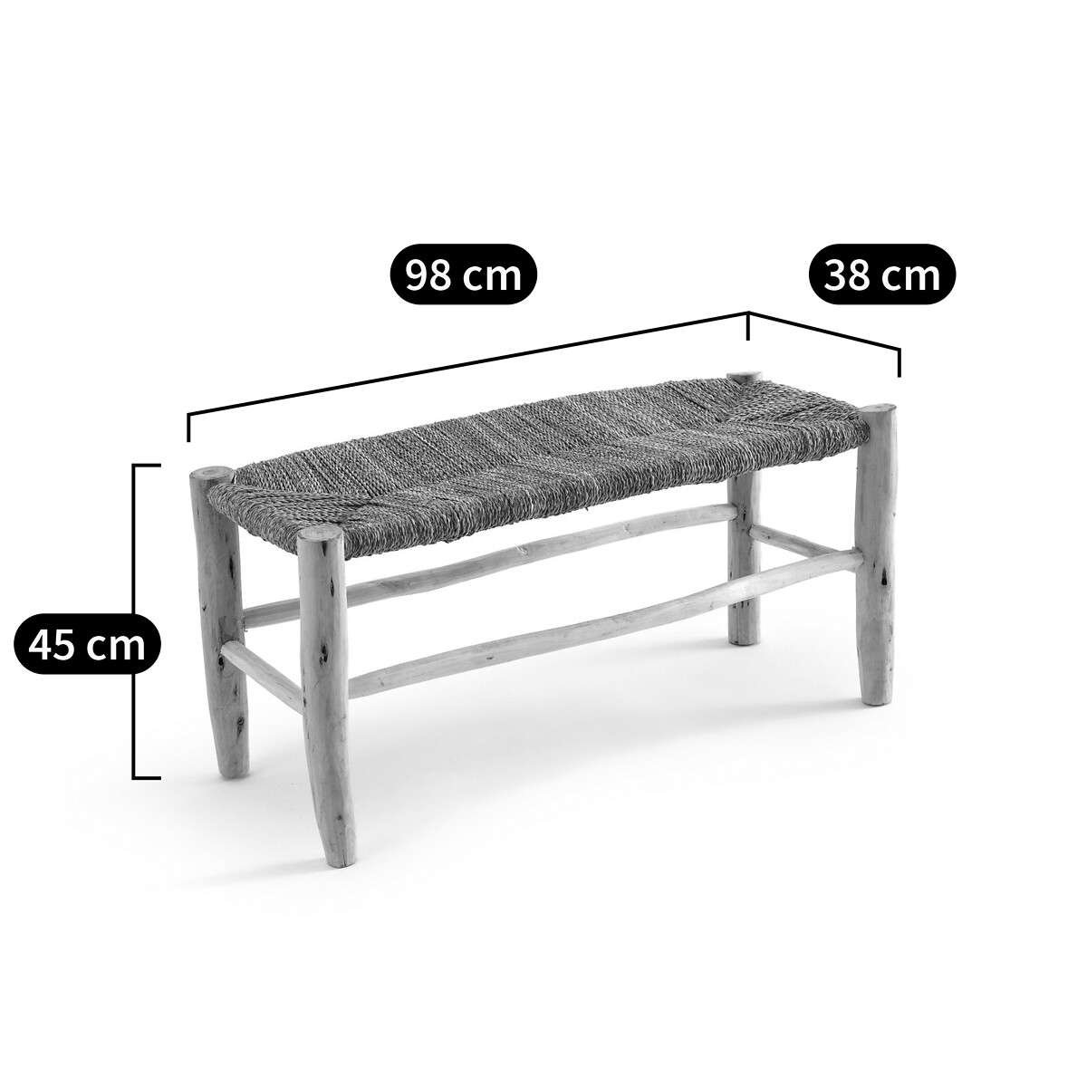 Banc GHADA, en bois de saule brut et doum tressé naturel, LA REDOUTE INTERIEURS
