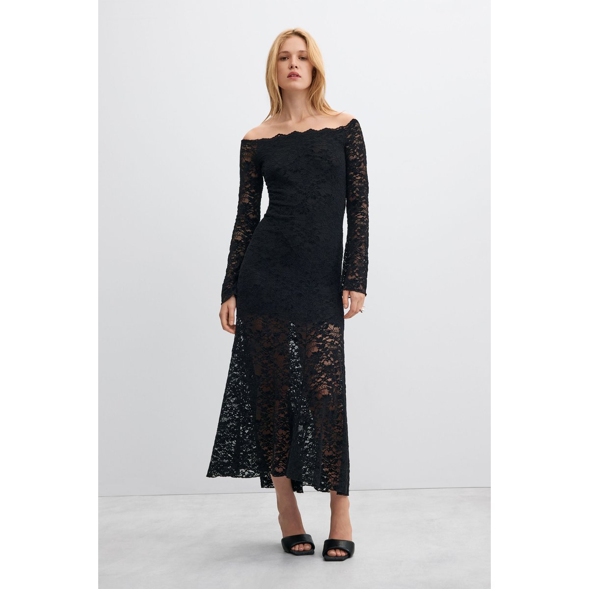 robe midi évasée noir, DESIGUAL