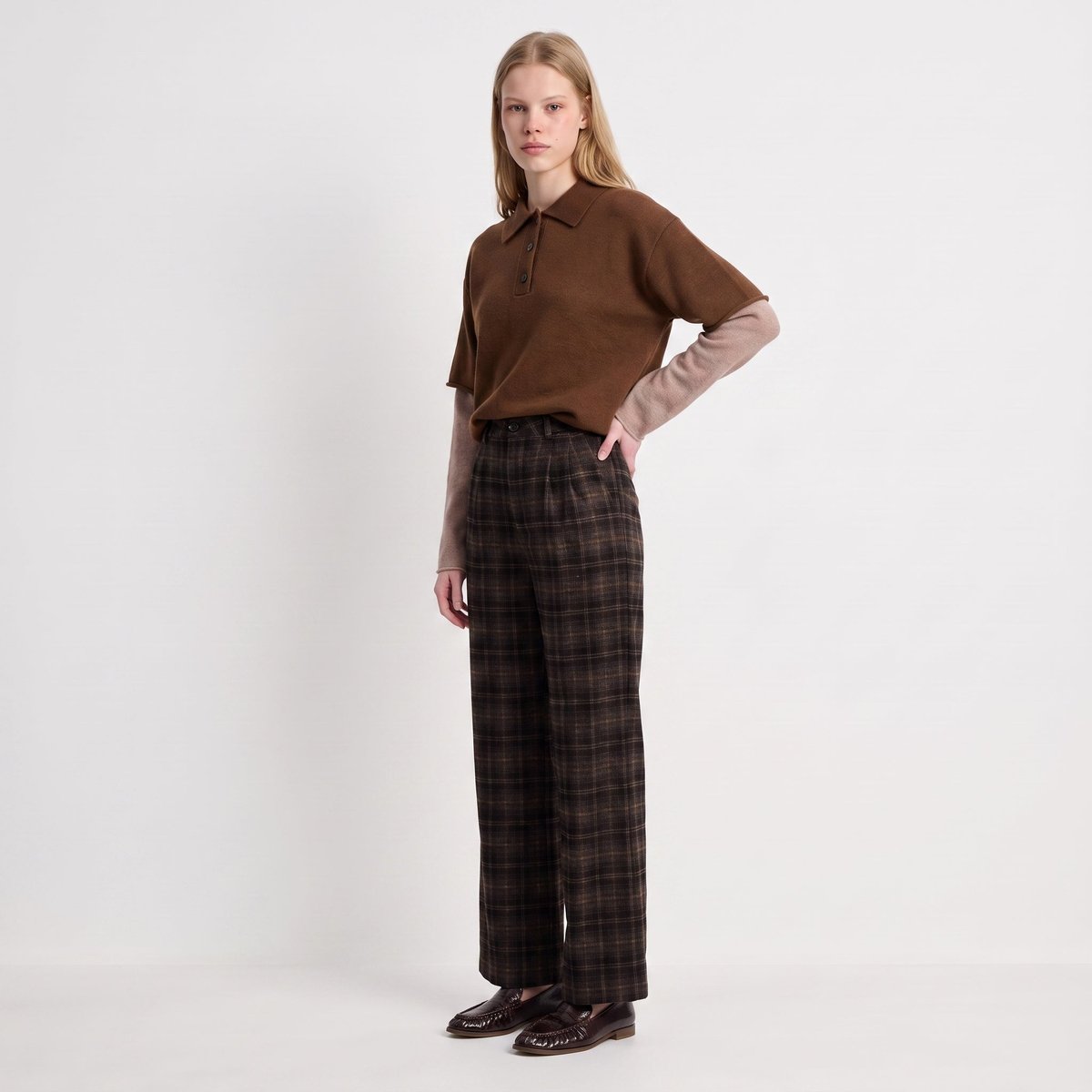 Pull col polo boutonné manches courtes MARELINE brown, ARTLOVE