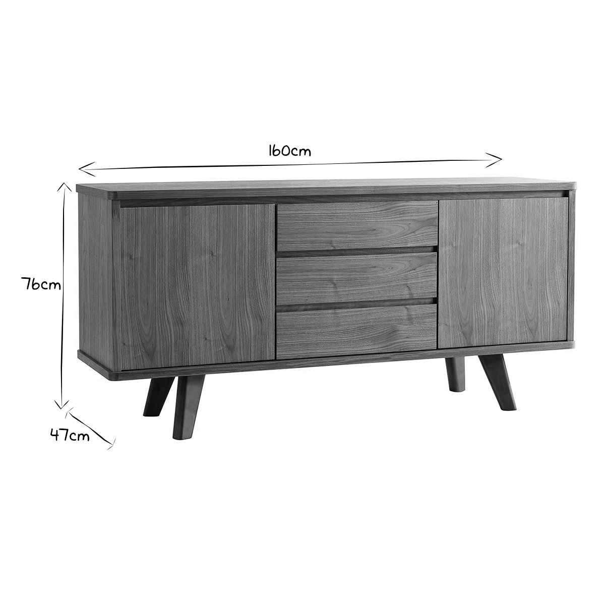Buffet scandinave 2 portes 3 tiroirs L160 cm FIFTIES noyer, MILIBOO