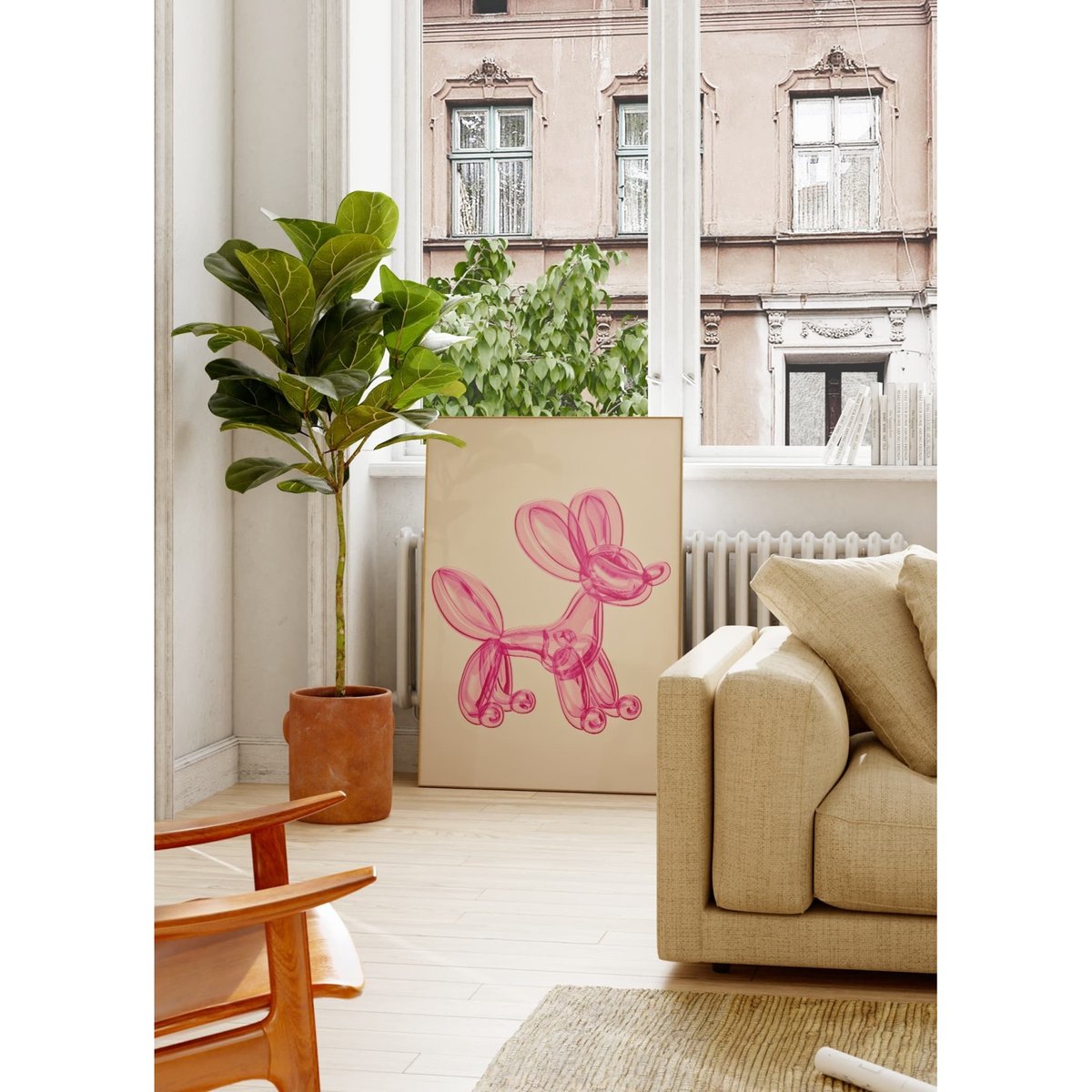 Affiche Ballon Chien Rose blanc, L'AFFICHERIE