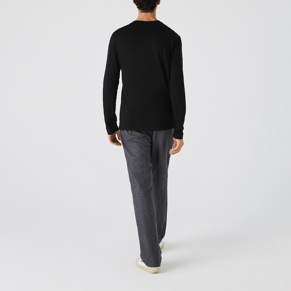 Embroidered Logo T-Shirt in Jersey Cotton with Long Sleeves black, LACOSTE