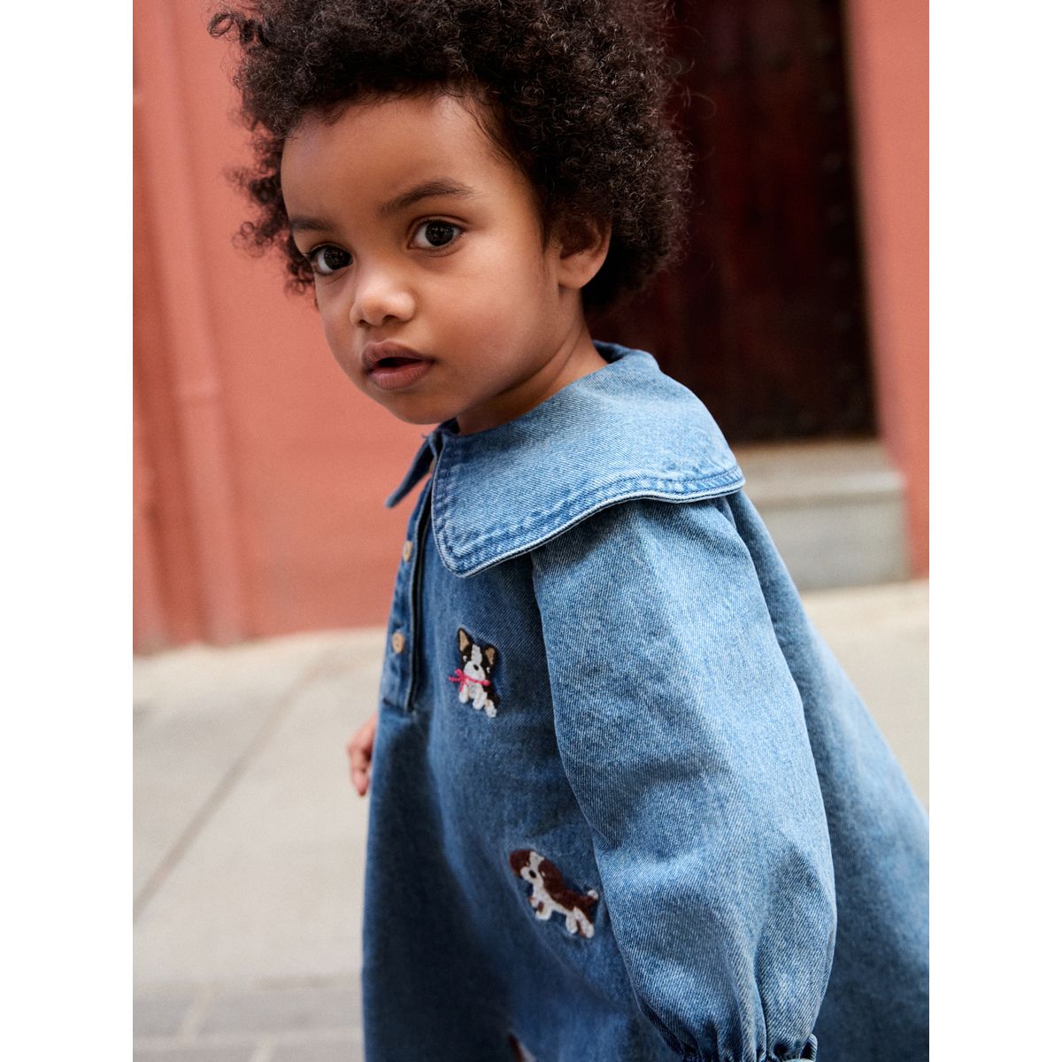 Robe avec col et motif chien brodé jena bleu, NEXT