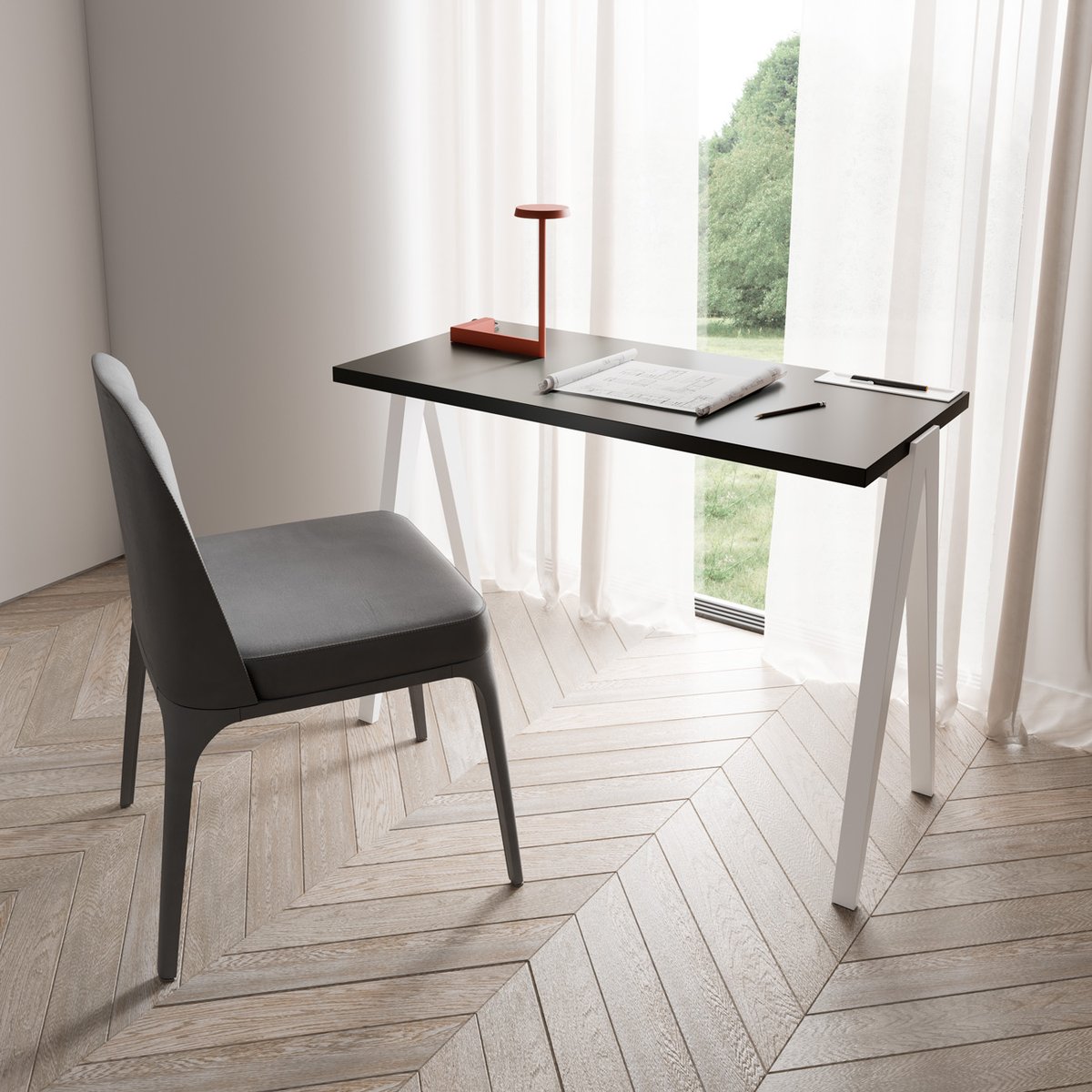 Bureau en placard et hêtre cérusée, COLMAR graphite-blanc, HERDASA