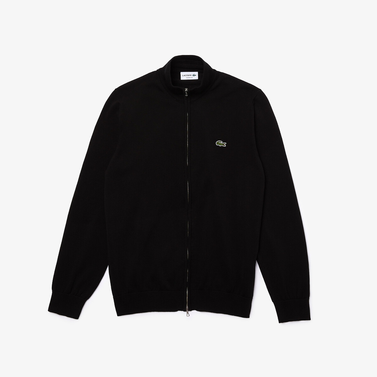 Cardigan mit Stehkragen und Reissverschluss, Baumwolle schwarz, LACOSTE