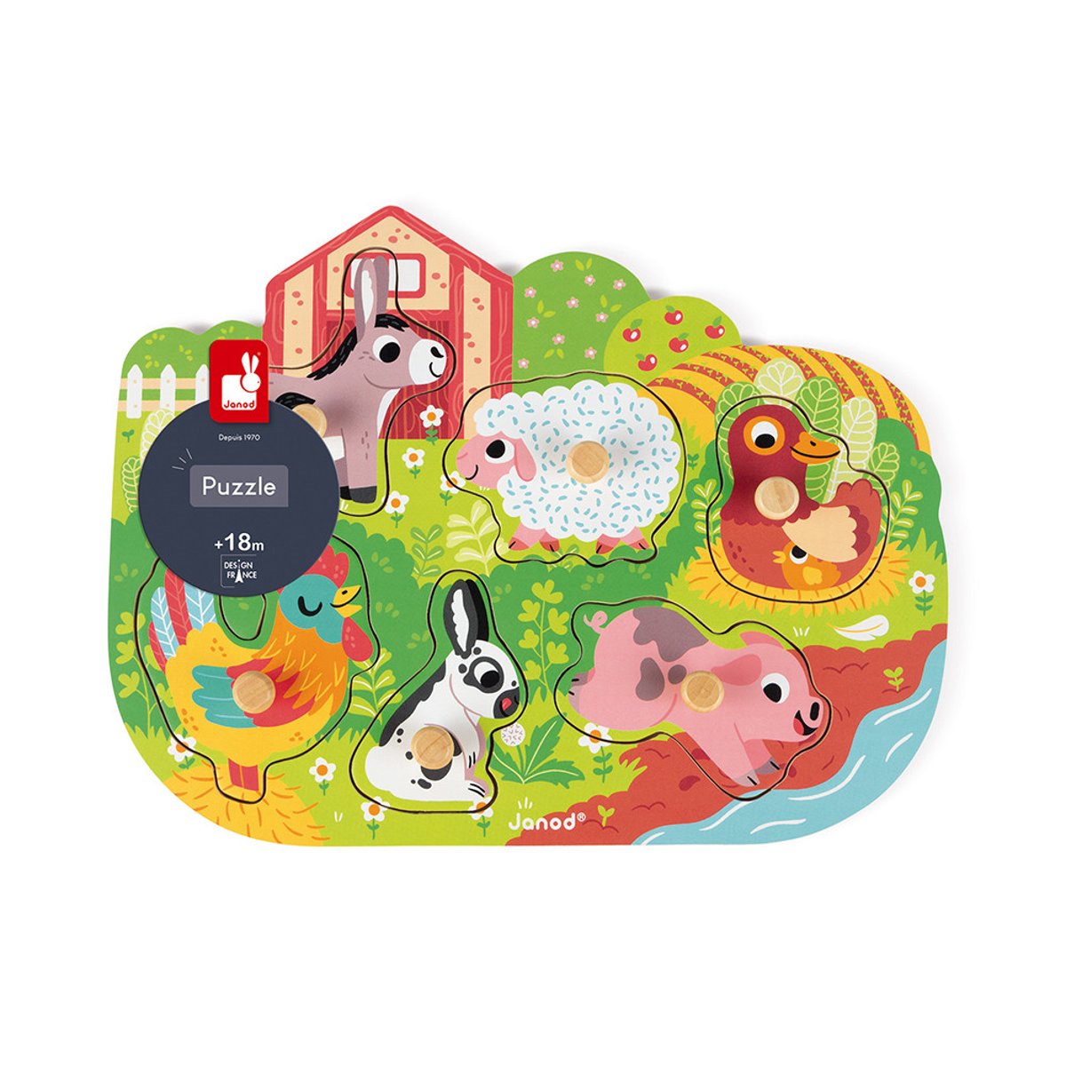 Puzzle en bois Happy Farm vert, JANOD