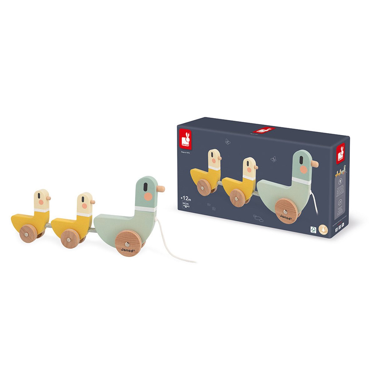 Jeu À Tirer En Bois 3 Canards vert/jaune, JANOD