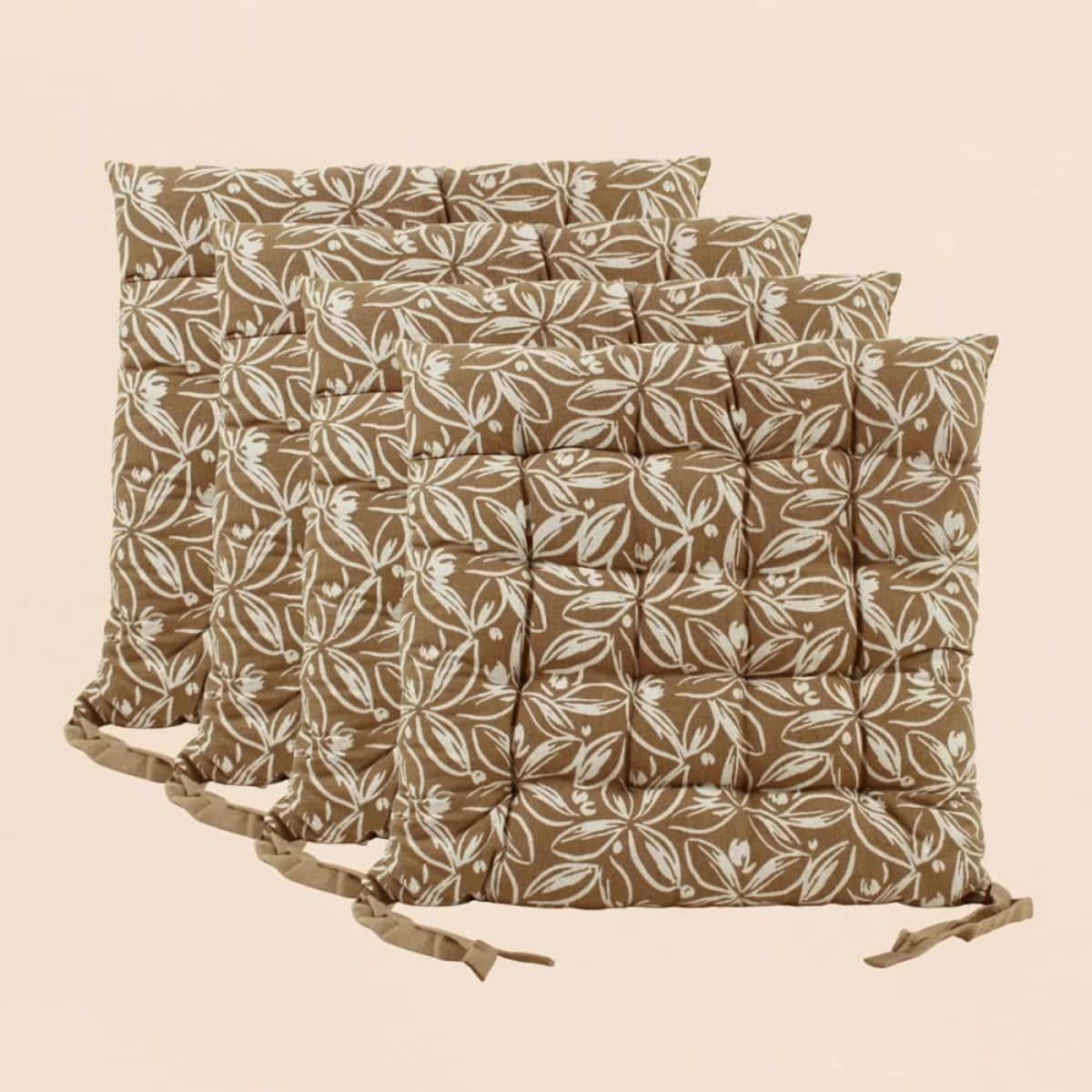 Lot de 4 galettes de chaise en coton à motifs jaune, ORNAMI