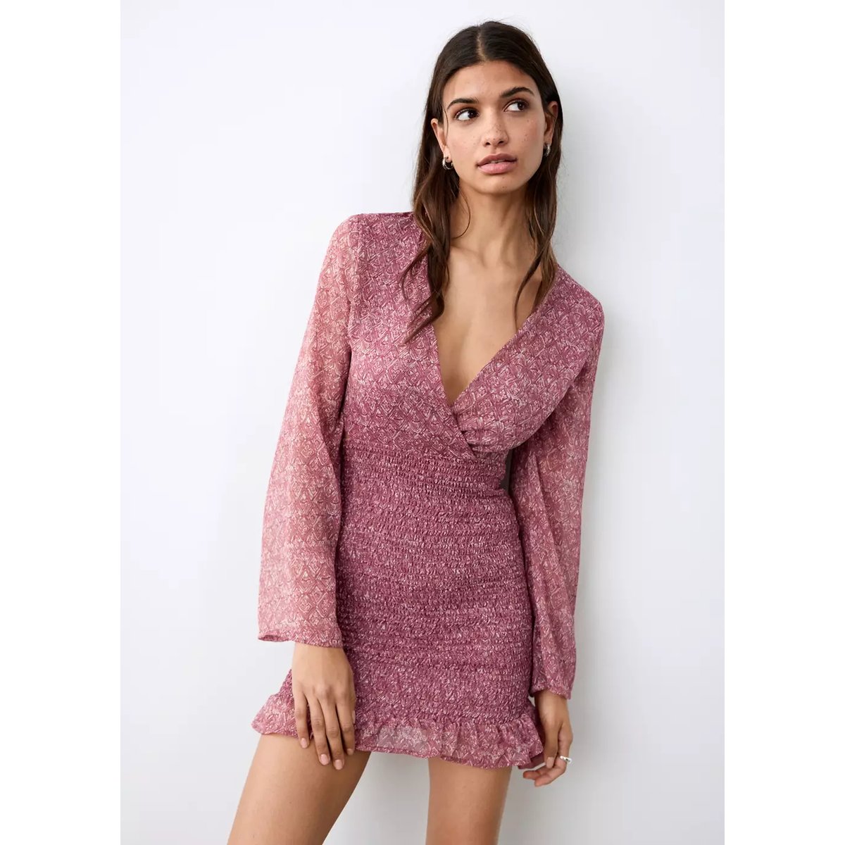 Robe imprimée à volants bleu pétrole, MANGO TEEN