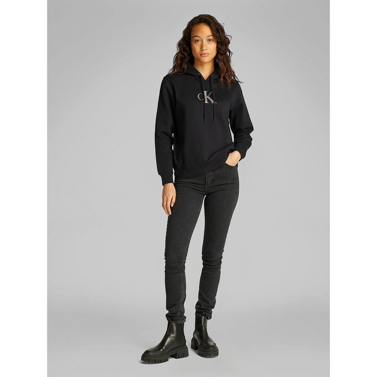 Logo Print Hoodie black, CALVIN KLEIN JEANS