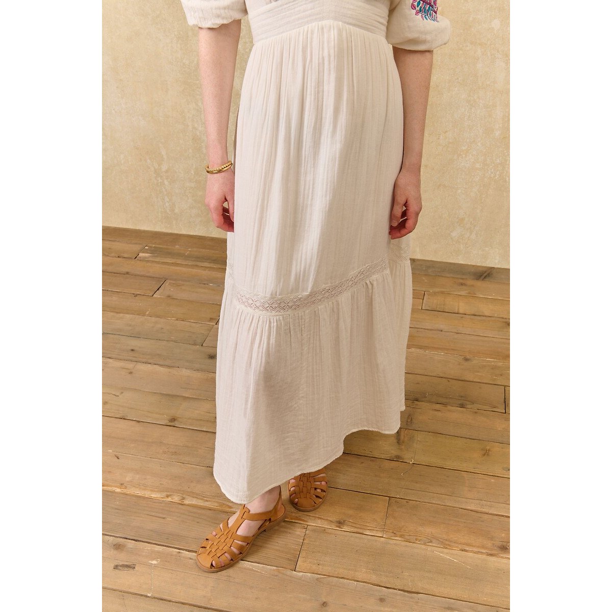 Aurelia Maxi Dress with Embroidered Short Sleeves ecru , LOUISE MISHA