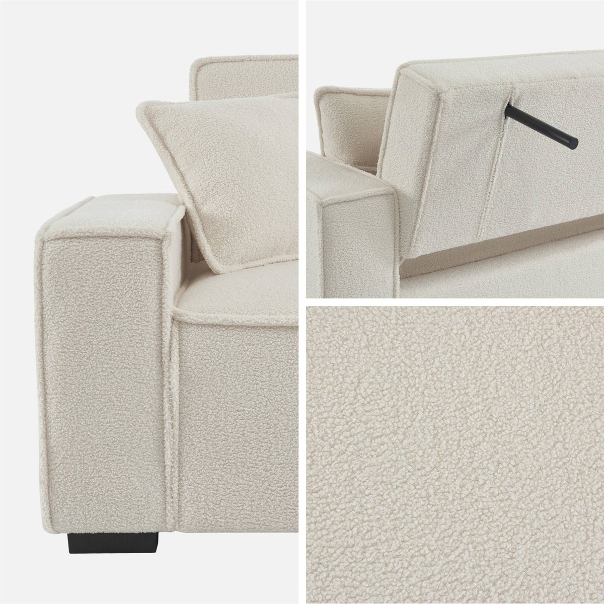 Canapé convertible 3 places bouclette FEEL crème, SWEEEK