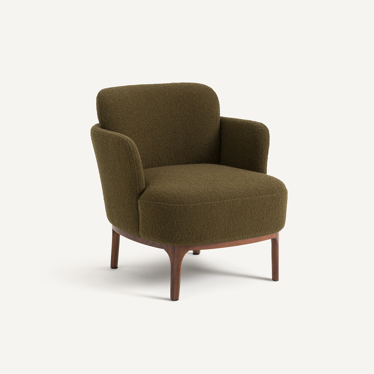 Fauteuil pied noyer et bouclette, Jabote kaki, AM.PM