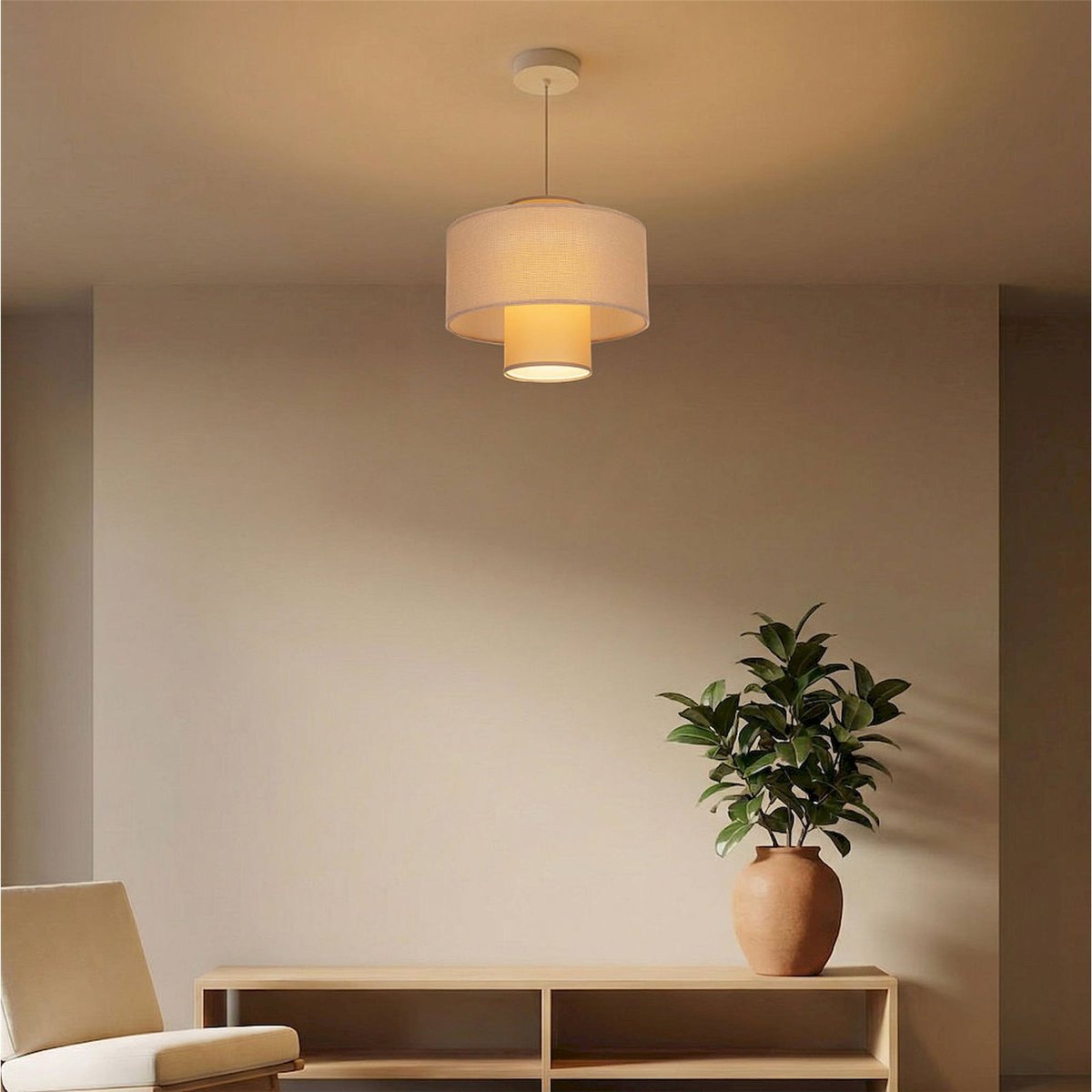 Suspension ronde en jute et lin style bohème beige naturel en jute et lin, BPS KONCEPT
