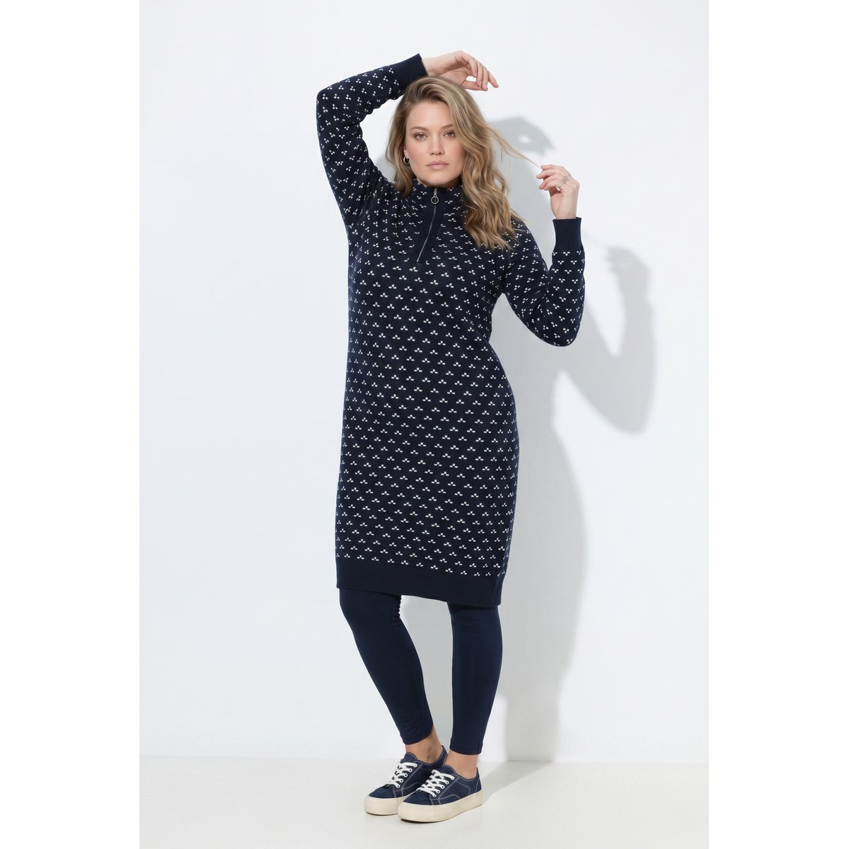 Robe en maille, motif graphique marine, ULLA POPKEN