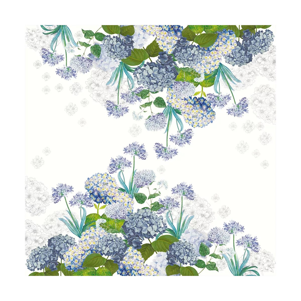 Nappe lin & coton antitache JARDIN DE BRETAGNE bleu, GARNIER THIEBAUT