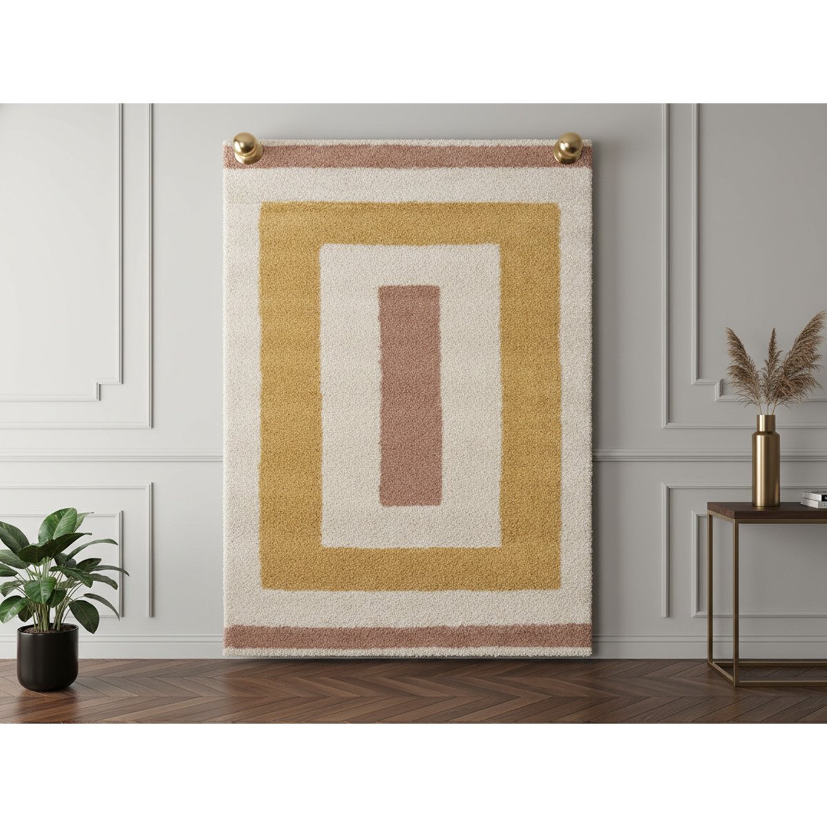 Tapis poils poils longs style , LOAN jaune, BOBOCHIC