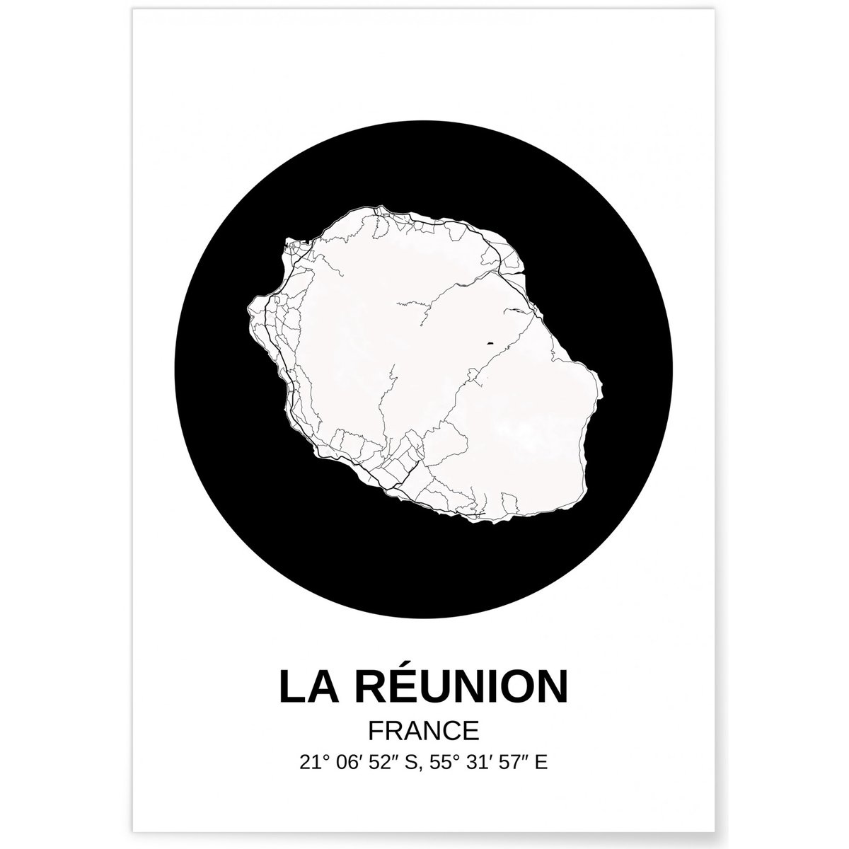 Affiche Carte La Réunion blanc, L'AFFICHERIE