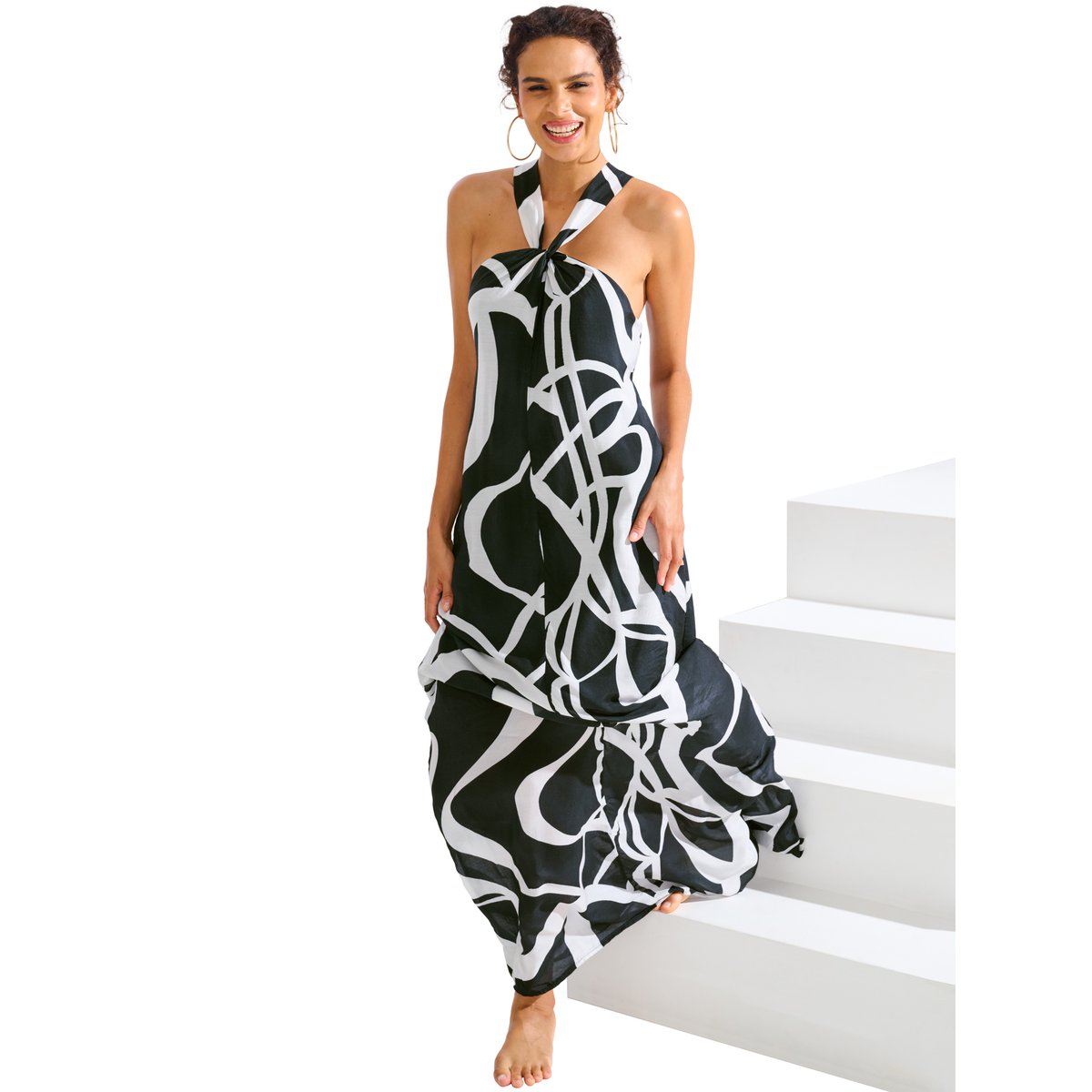 Robe longue estivale HONOLULU noir/blanc, LISCA