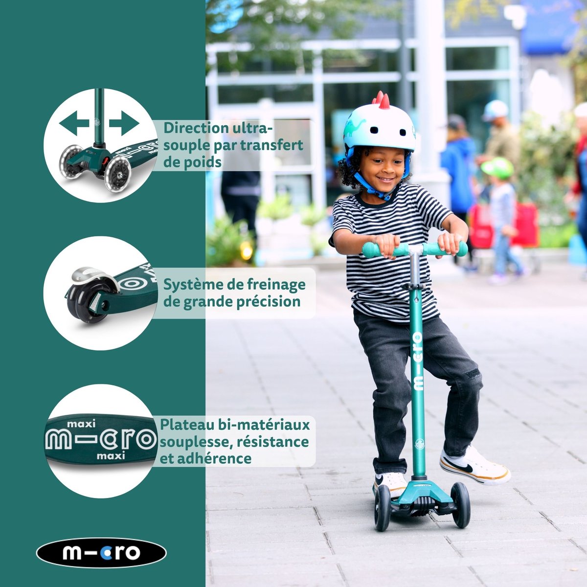 Maxi Micro Deluxe Eco LED - vert, MICRO MOBILITY