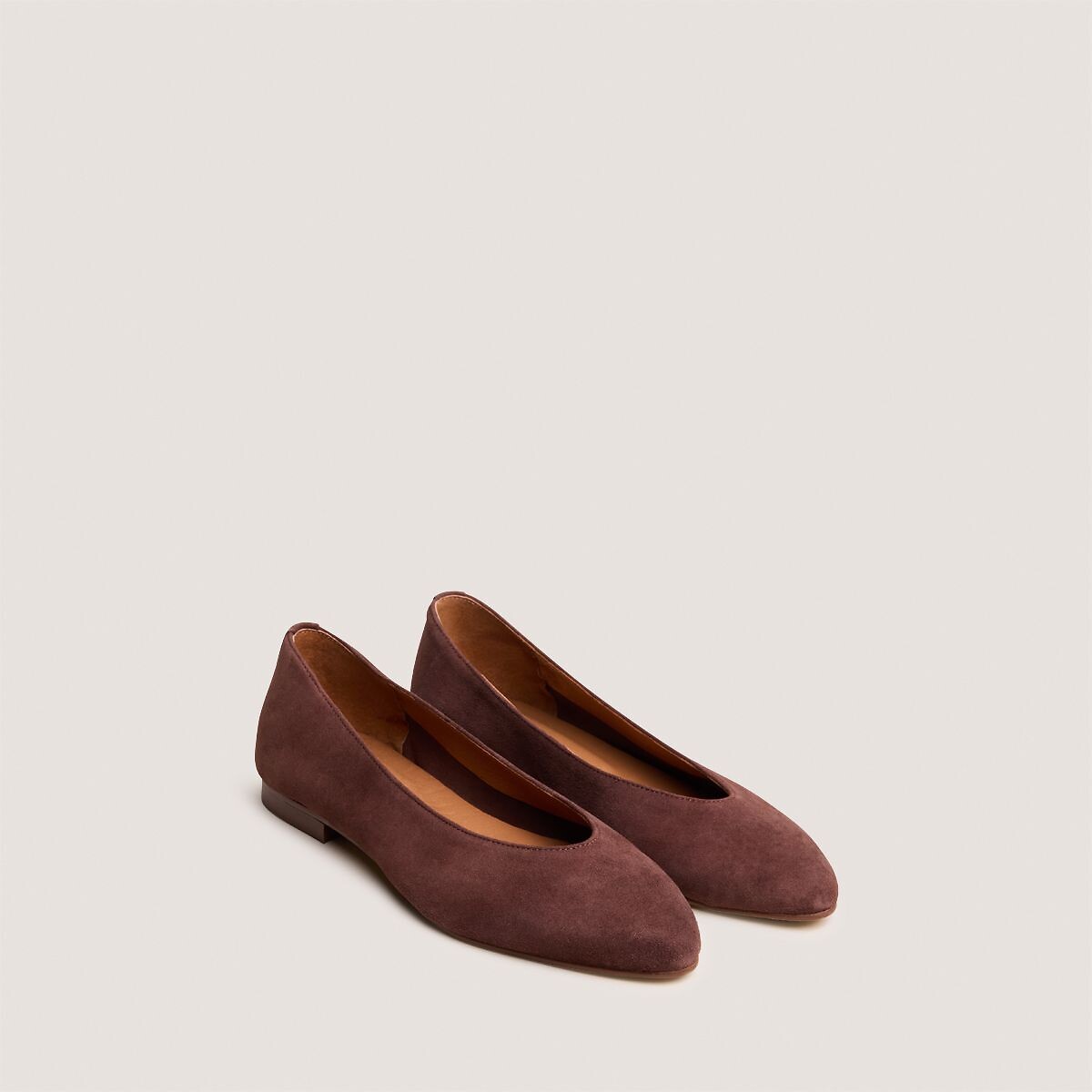 Ballerines en cuir velours Dassus, bout amande marron, JONAK