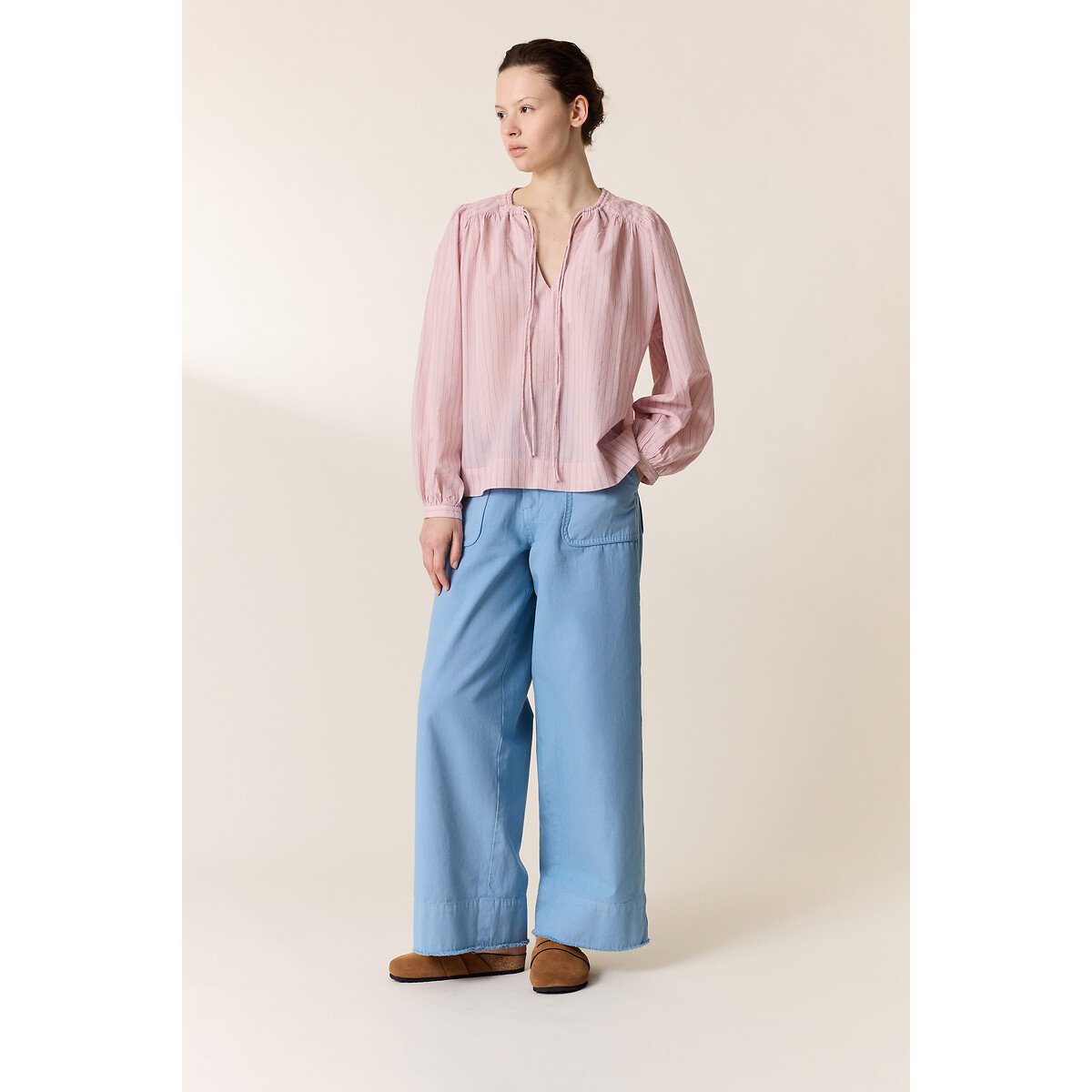 Cem Striped Blouse with Crew Neck and Long Sleeves pink, LEON & HARPER