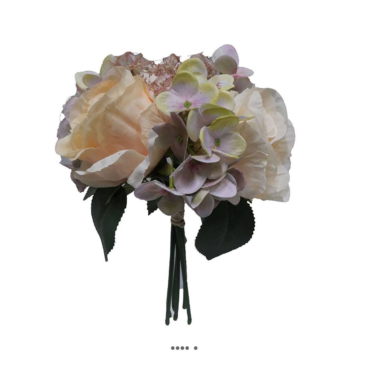 Bouquet de fausses roses et hortensias H 30 blanc-vert, ARTIFICIELLES