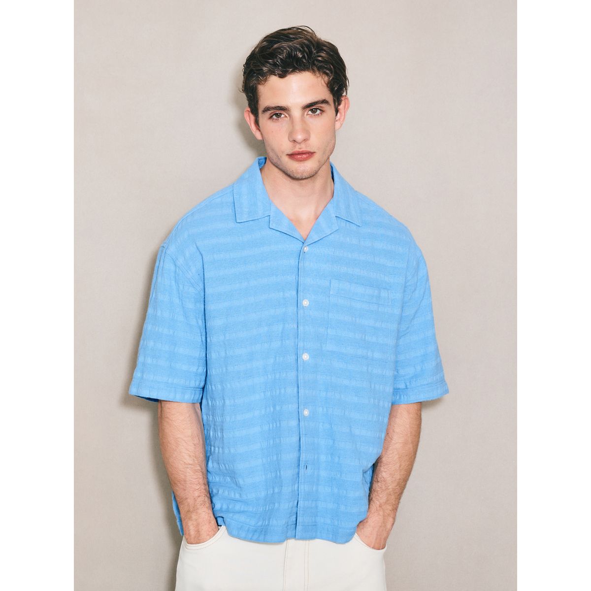 Chemise en étamine texturée edit bleu, NEXT