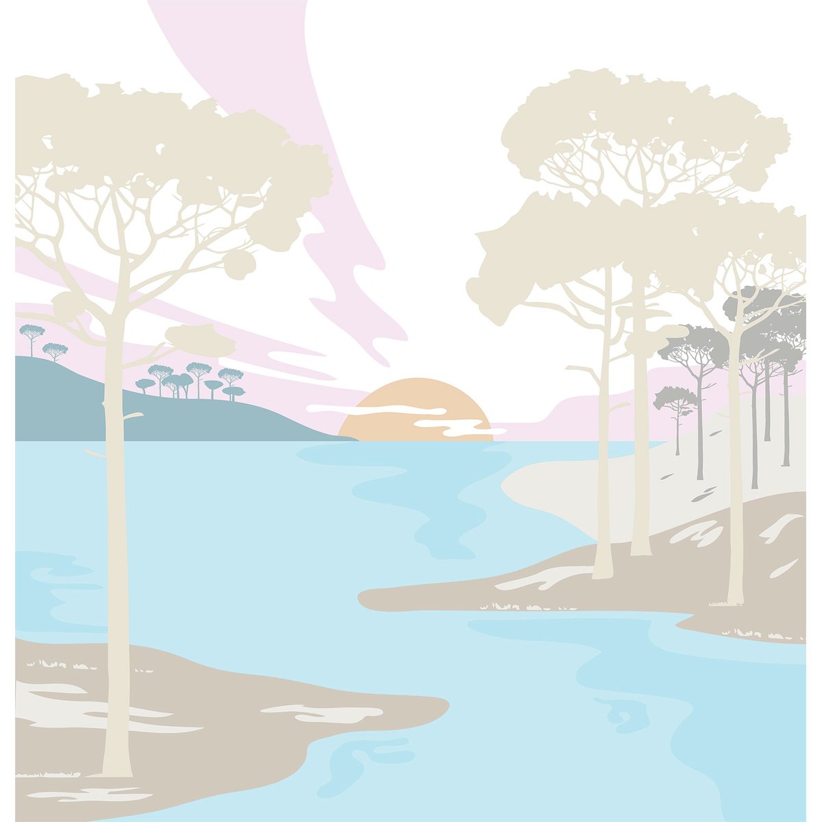Papier peint lac et pinède intissé, HEXOA