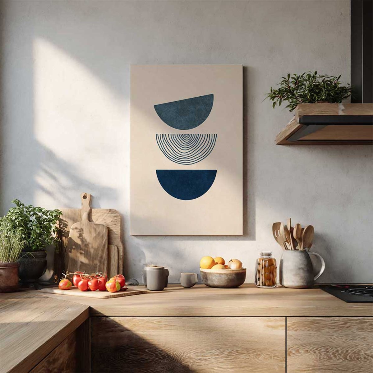 Tableau abstrait demi-cercles bleus toile imprimée, HEXOA
