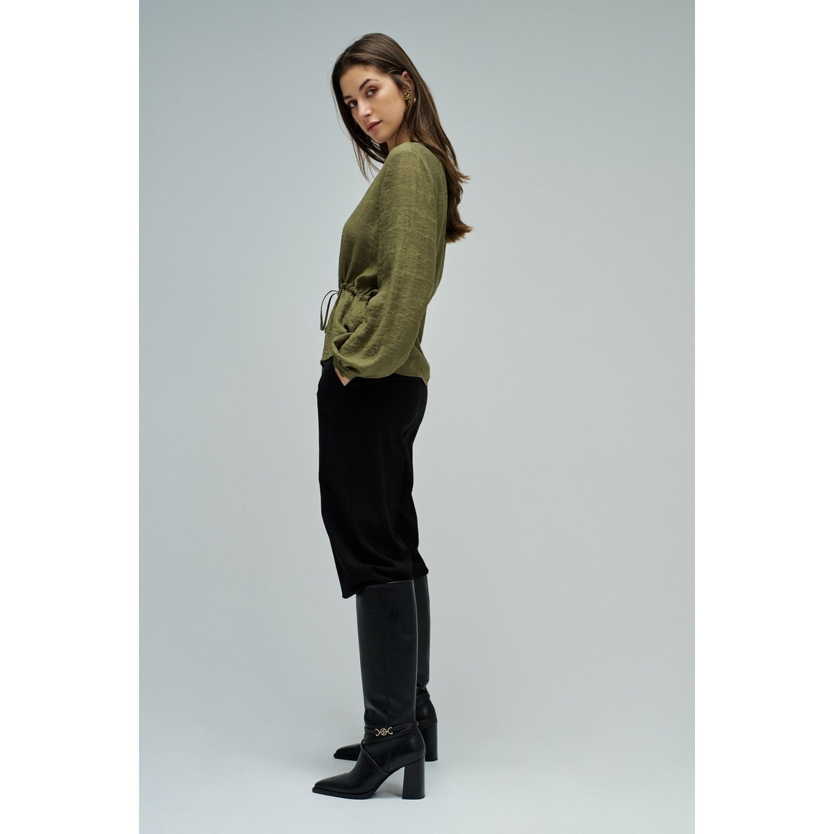 BLOUSE TEXTURÉE AVEC CEINTURE vert kaki, SALSA JEANS