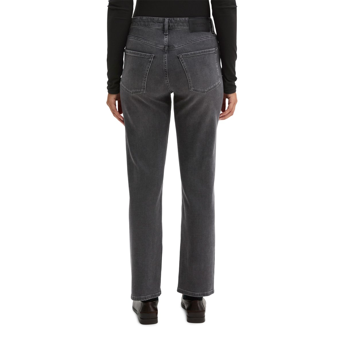 Jeans modèle Linde, coupe droite et raccourcis en coton bio extensible gris, MARC O'POLO