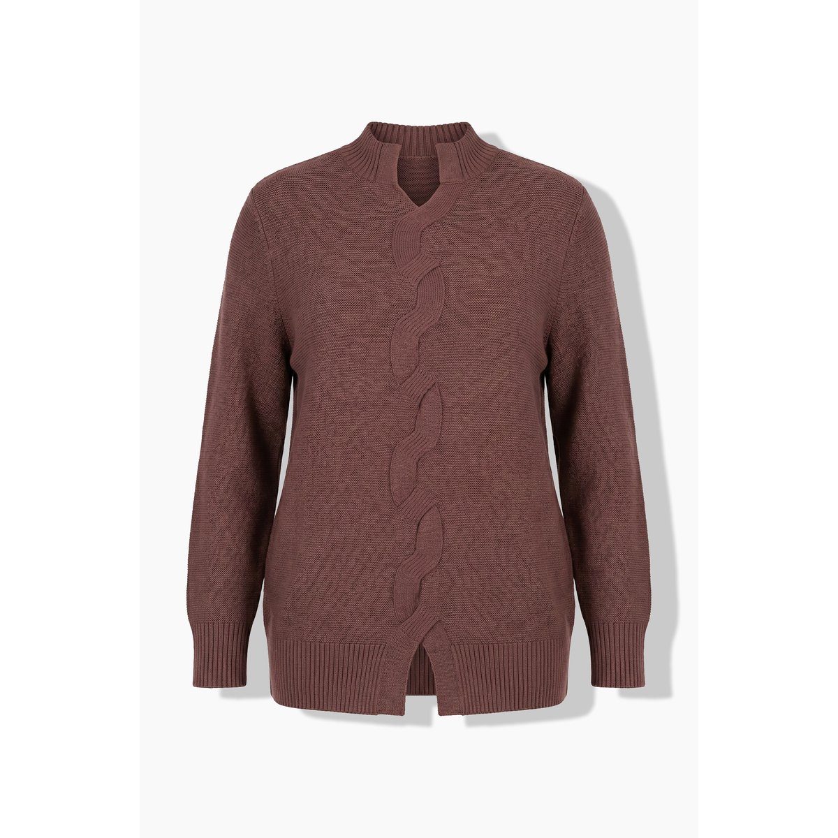 Pull maille envers, motif torsadé marron, ULLA POPKEN